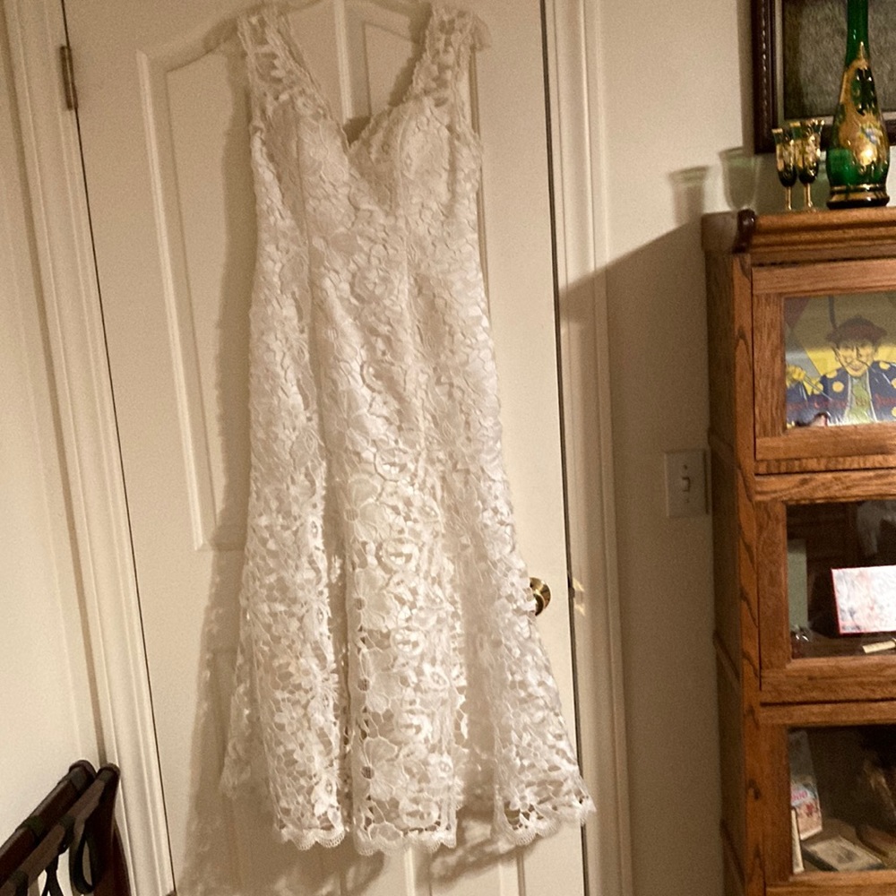 Beautiful white lace and silk summer evening gown/ or wedding dress